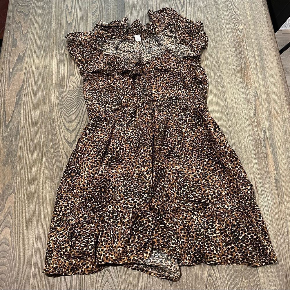 Old Navy Waist-Defined Ruffle-Trim Mini Dress Ruffled V-Neck Leopard Print Large